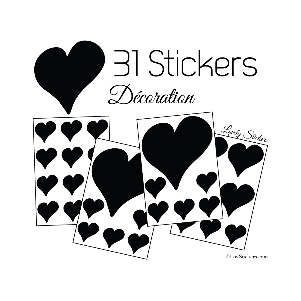 31 Stickers Coeurs 10CM 5CM 3CM - Autocollant décoration 31 Stickers Coeurs 10CM 5CM 3CM - Autocollant décoration