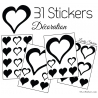 31 Stickers Coeurs 10CM 5CM 3CM - Autocollant décoration Coeurs Creux