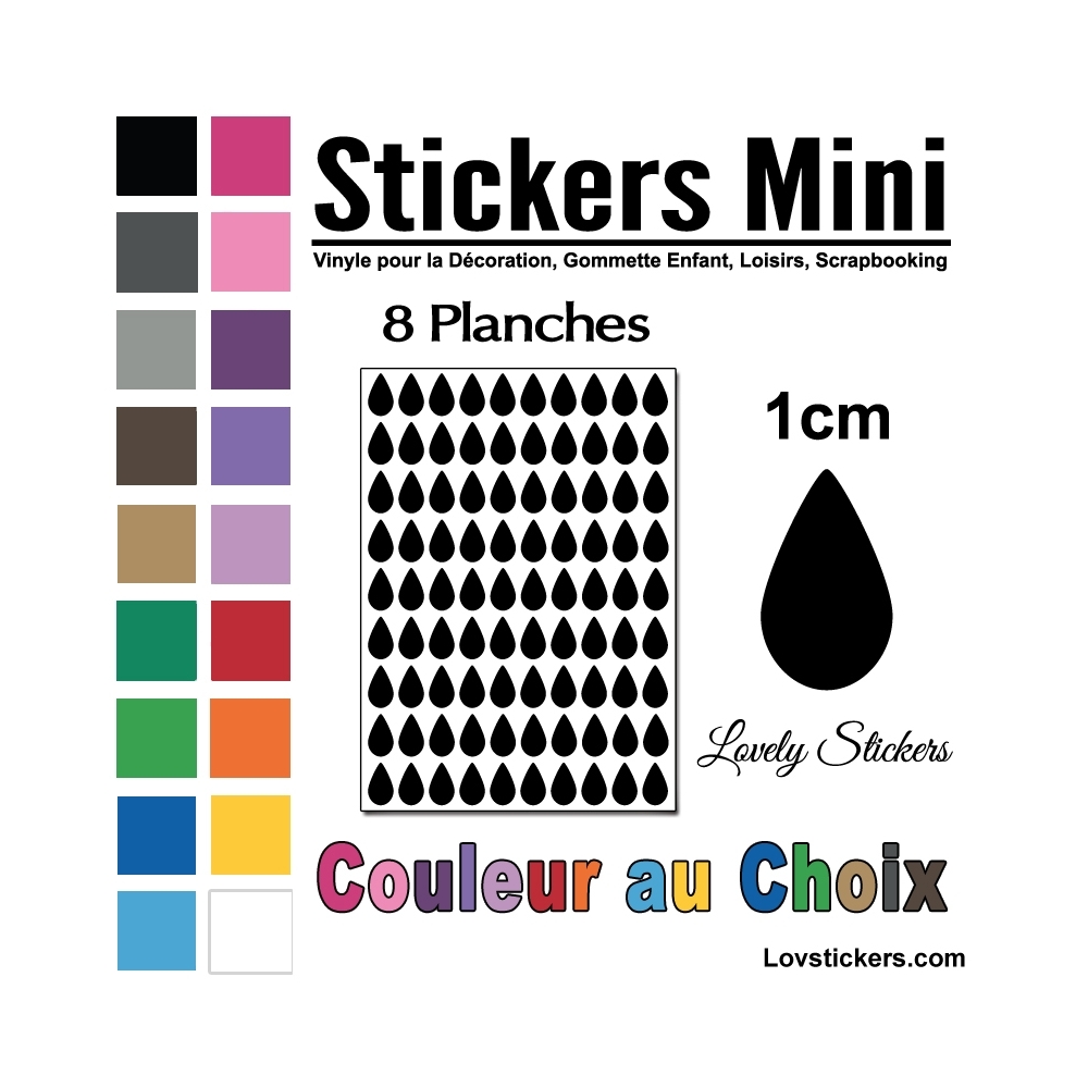 720 Stickers Goutte d'eau 1cm - Décoration Gommette Loisirs - Vinyle Repositionnable