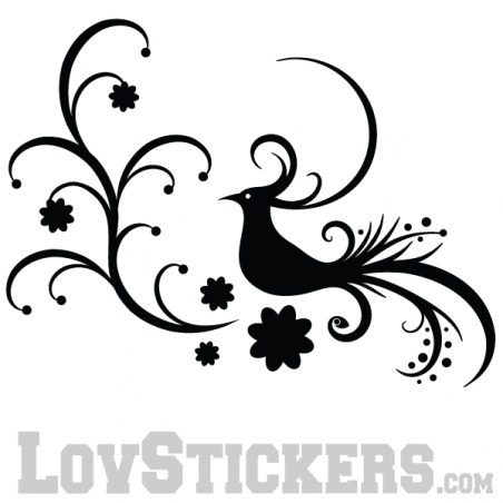 Stickers Oiseau - Composition Floral Tribal - Décoration intérieur en Vinyle - Nombreux coloris