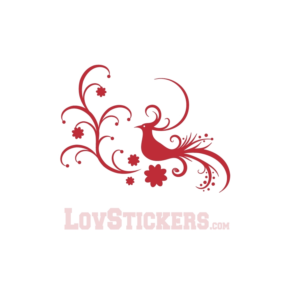 Stickers Oiseau - Composition Floral Tribal - Décoration intérieur en Vinyle - Nombreux coloris