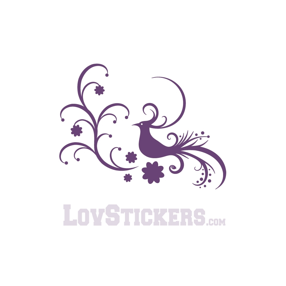 Stickers Oiseau - Composition Floral Tribal - Décoration intérieur en Vinyle - Nombreux coloris