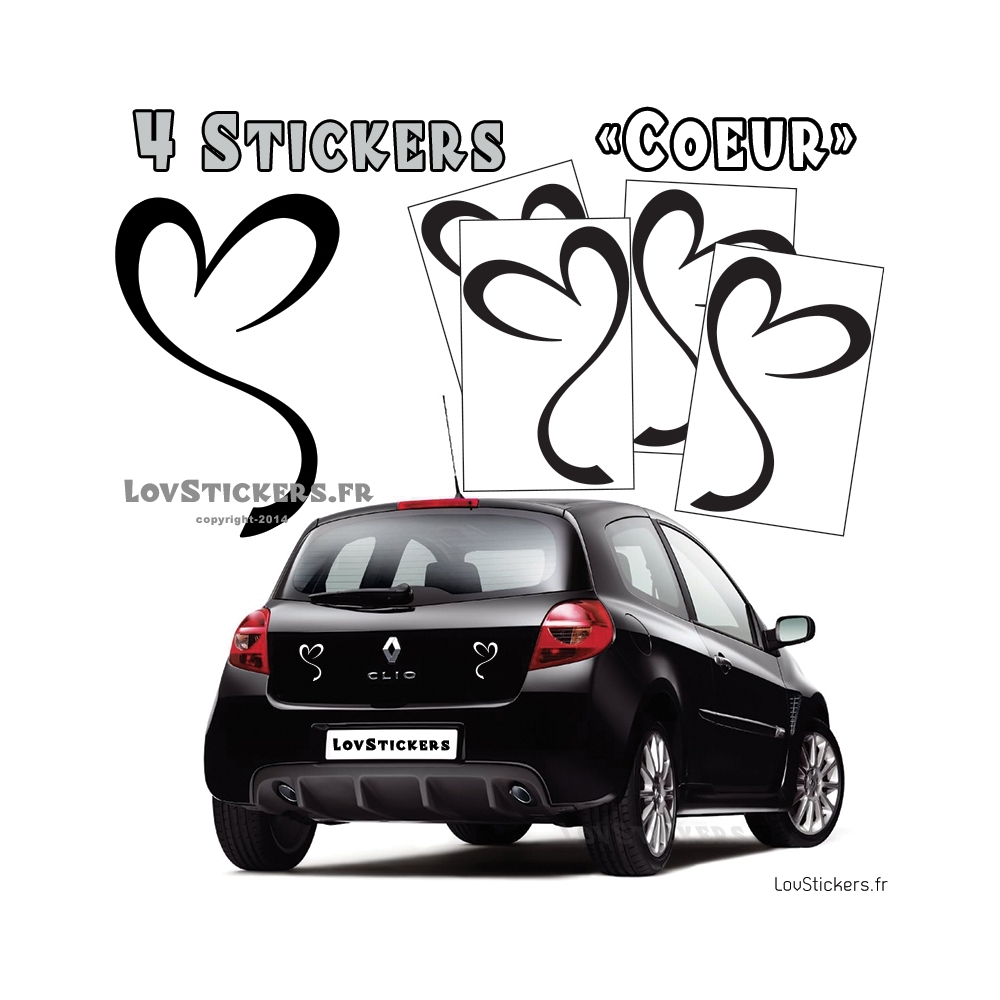 4 Stickers Coeur  - Autocollant de Decoration pour auto voiture