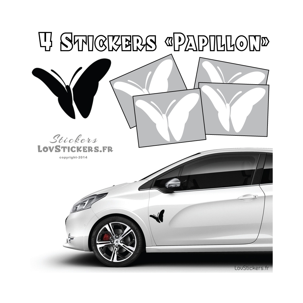 4 Stickers Papillons Mixte - Deco auto voiture papillons 4 Stickers Papillons Mixte - Deco auto voiture papillons