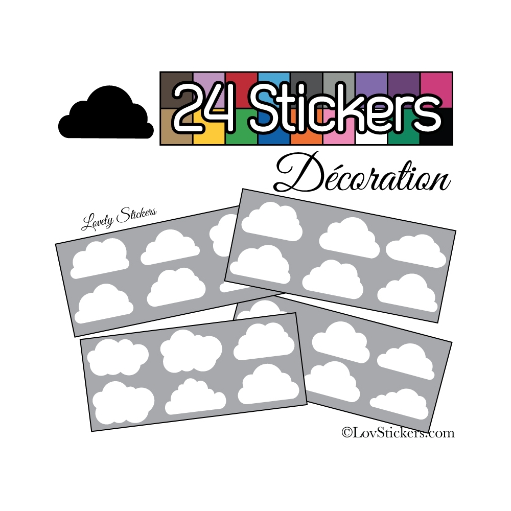 24 Stickers Nuage Mixte - Autocollant Décoration Intérieur