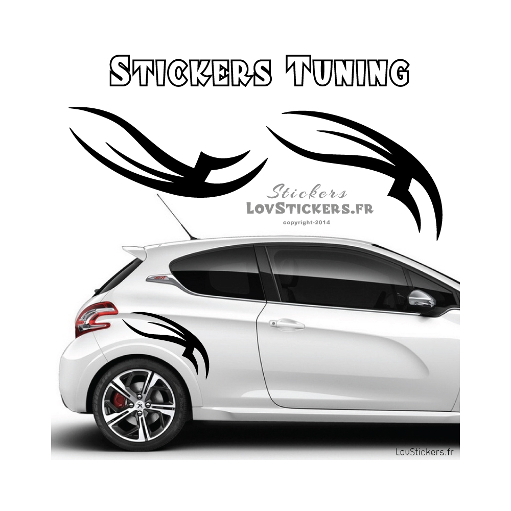 2 Stickers Tribal Tuning Voiture Couleur Exterieur Noir