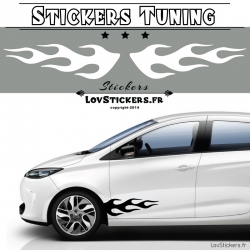 2 Bandes Latérales Flamme 60cm Tuning Voiture  - Stickers Deco auto voiture