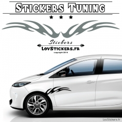 Stickers de decoration tuning voiture vinyle carbon bandes laterale tribal flamme