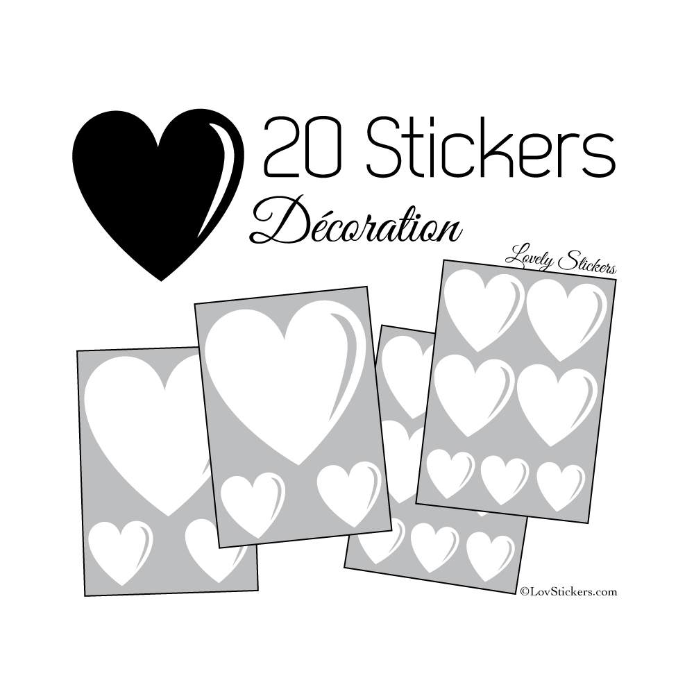 20 Stickers Coeurs   - Autocollant décoration maison et pour objets