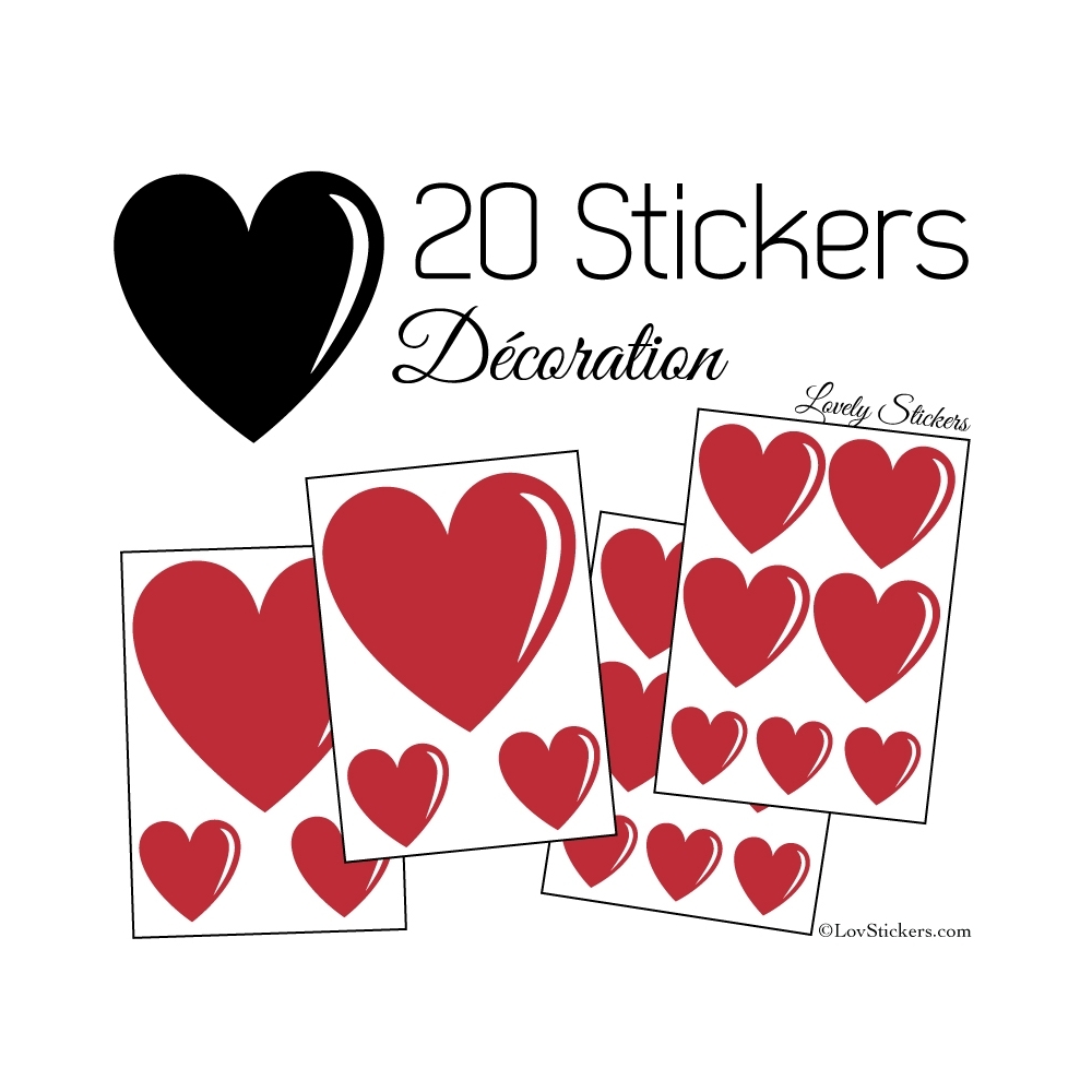 20 Stickers Coeurs   - Autocollant décoration