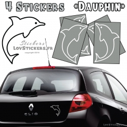 4 Stickers Dauphin 14cm - Deco auto voiture