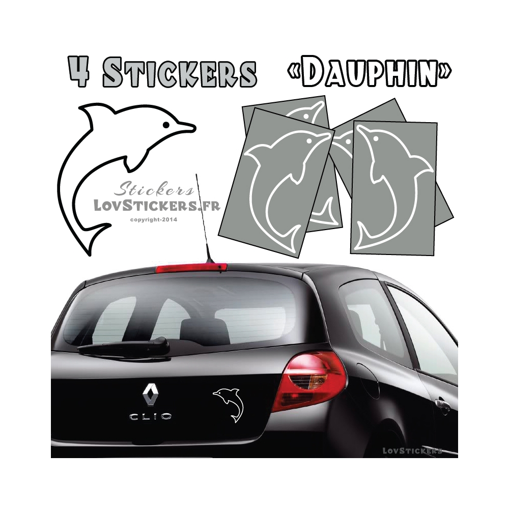 4 Stickers Dauphin 14cm - Deco auto voiture