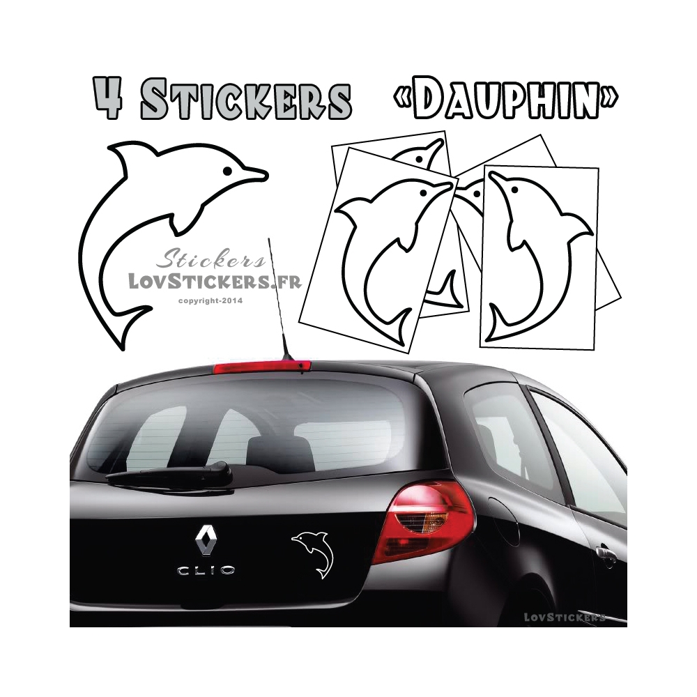 4 Stickers Dauphin 14cm - Deco auto voiture
