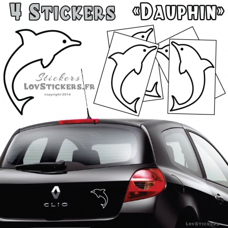 4 Stickers Dauphin 14cm - Deco auto voiture 4 Stickers Dauphin 14cm - Deco auto voiture