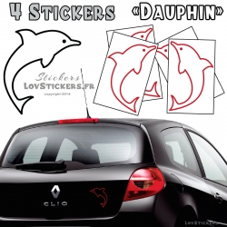 4 Stickers Dauphin 14cm - Deco auto voiture