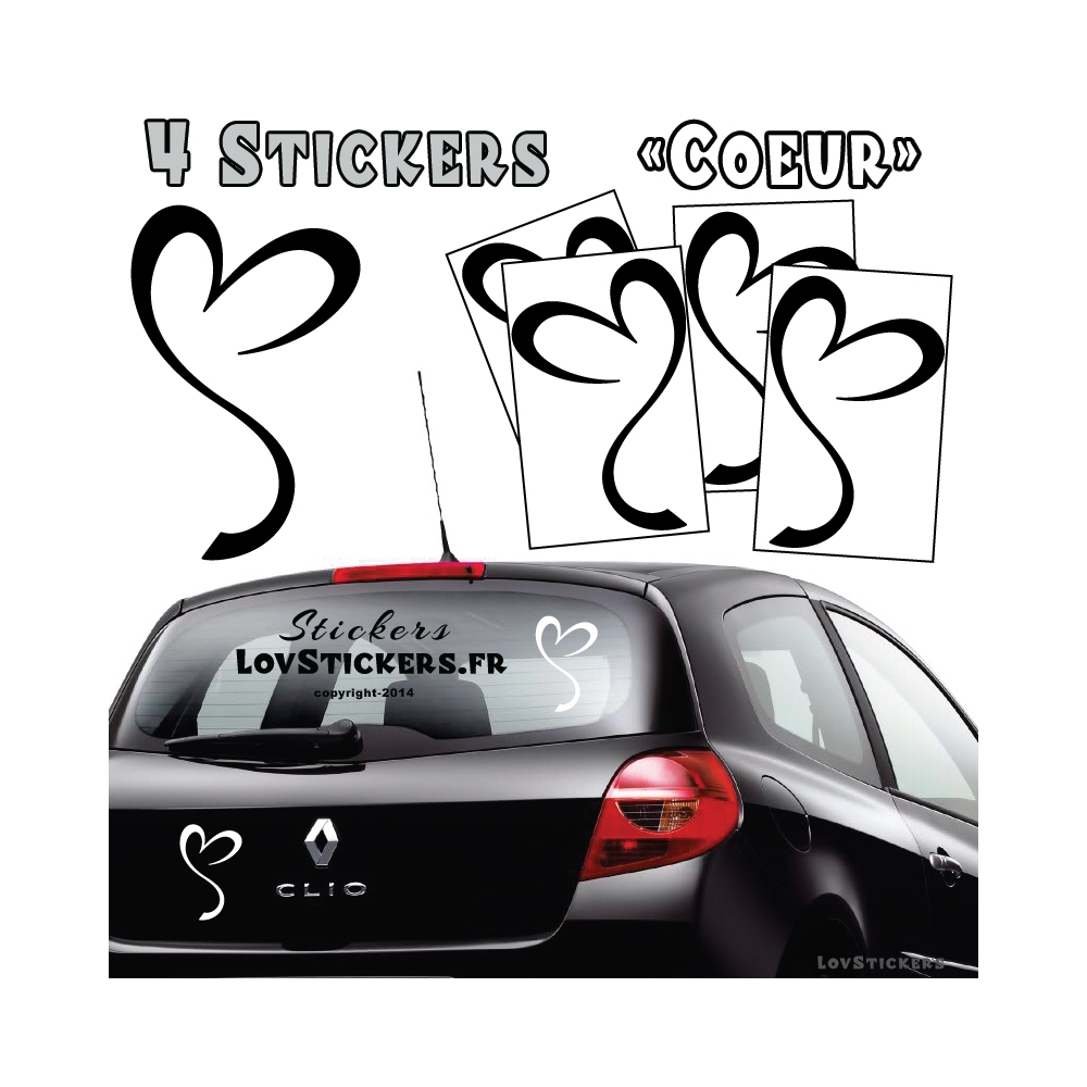 4 Stickers Coeur - Deco auto voiture 4 Stickers Coeur - Deco auto voiture
