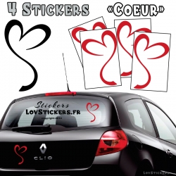 4 Stickers Coeur  - Deco auto voiture