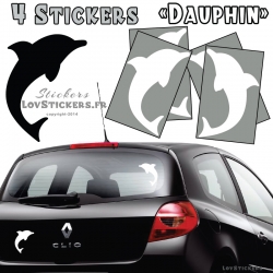 4 Stickers Dauphin 14cm blanc - Deco auto voiture