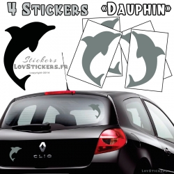 4 Stickers Dauphin 14cm gris - Deco auto voiture