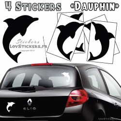 4 Stickers de Dauphin 14cm noir