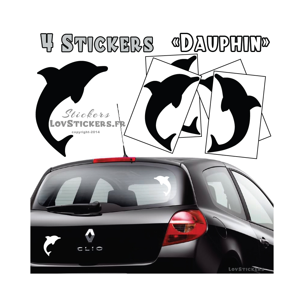4 Stickers Dauphin 14cm - Deco auto voiture 4 Stickers Dauphin 14cm - Deco auto voiture