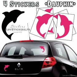 4 Stickers Dauphin 14cm rose fushia - Deco auto voiture