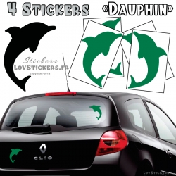 4 Stickers Dauphin 14cm de couleur verte- Deco auto voiture