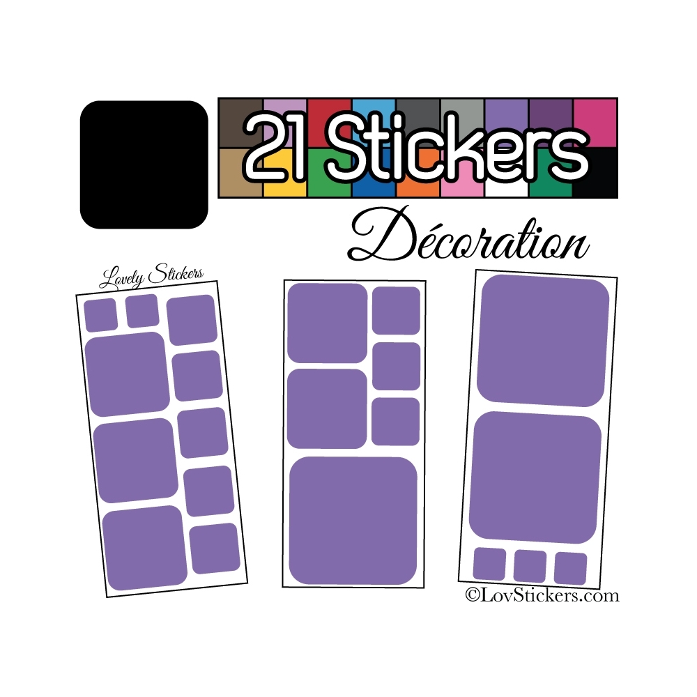 Kit de 21 stickers pour la decoration murs meubles et objets - Repositionnable