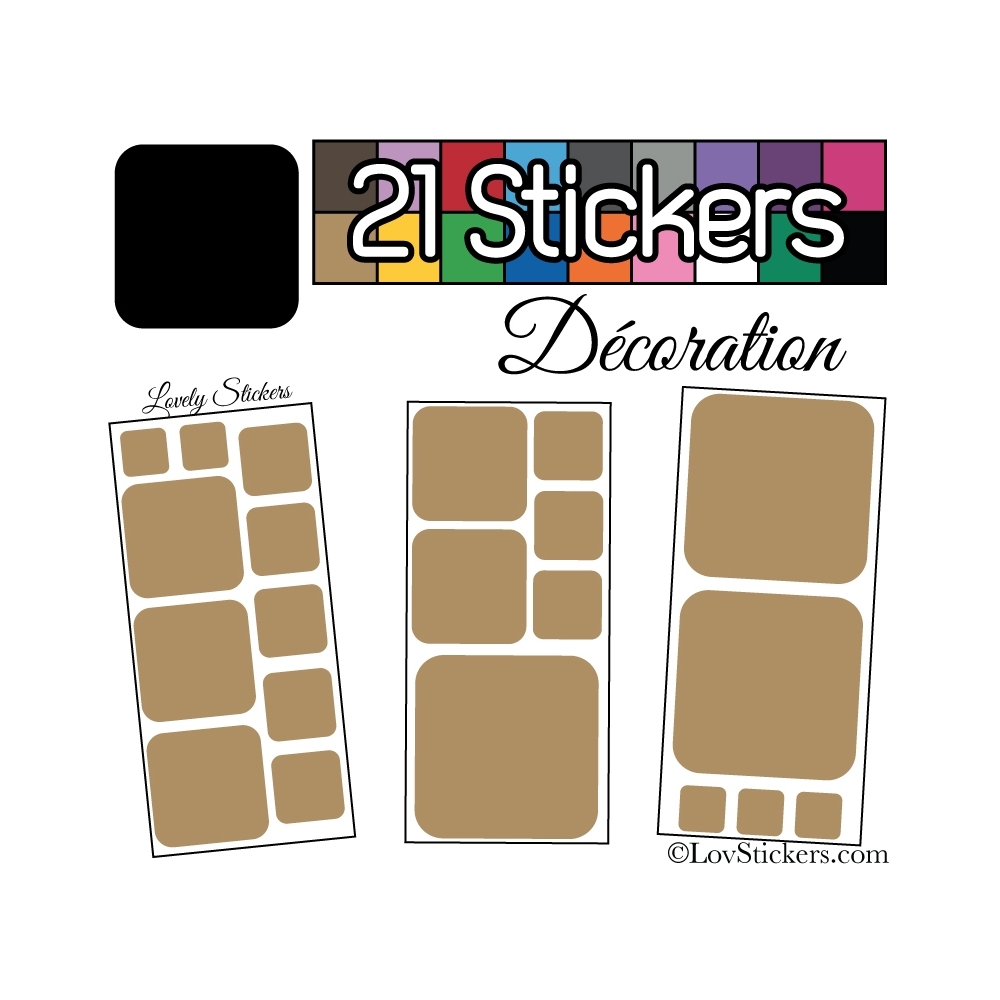 Kit de 21 stickers pour la decoration murs meubles et objets - Repositionnable