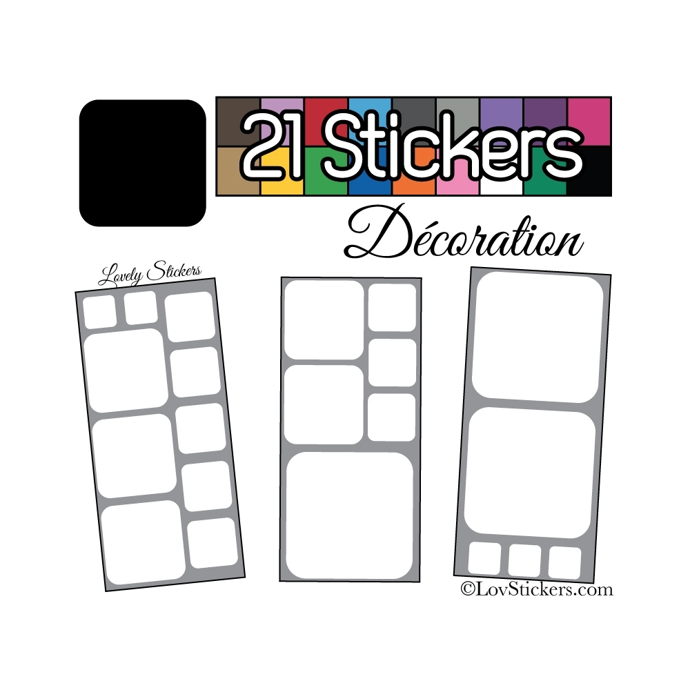 Kit de 21 stickers pour la decoration murs meubles et objets - Repositionnable