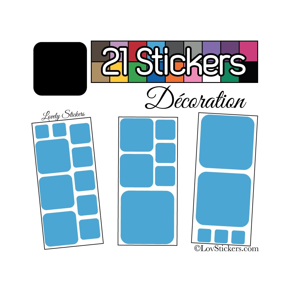 21 Stickers Carrés 8 à 2cm - Autocollant Décoration Intérieur