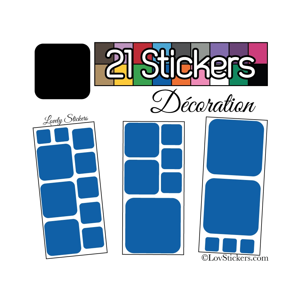 21 Stickers Carrés 8 à 2cm - Autocollant Décoration Intérieur