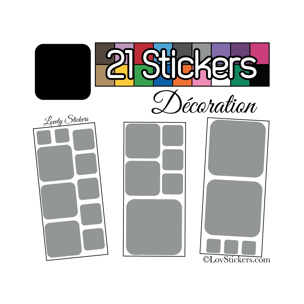 21 Stickers Carrés 8 à 2cm - Autocollant Décoration Intérieur