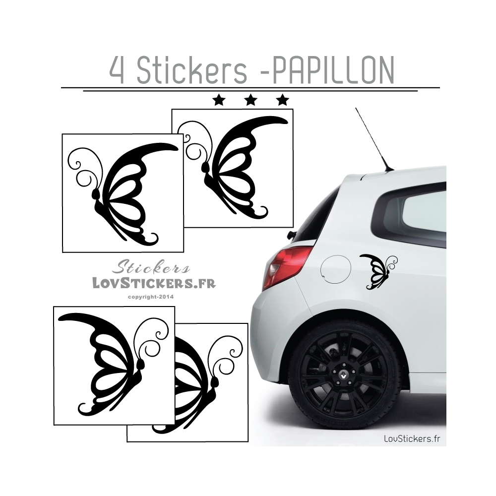 4 Stickers Papillons Mixte - Deco auto voiture papillons