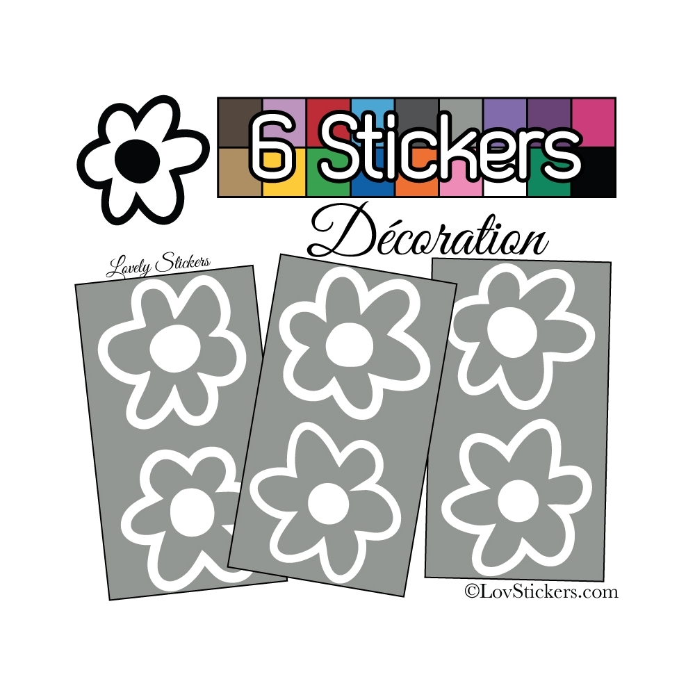 Stickers Muraux en planche kit de 6 fleurs de 9cm