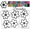 Stickers Muraux en planche kit de 6 fleurs de 9cm