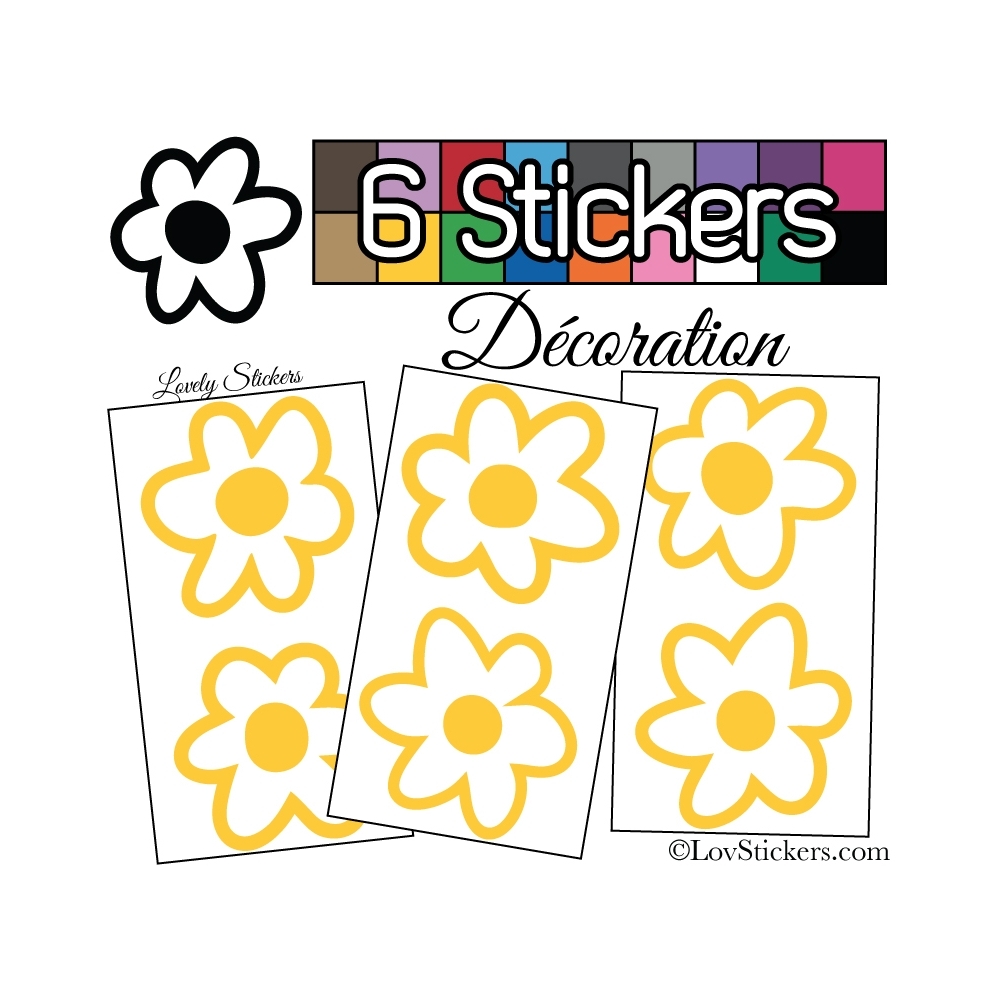 Stickers Muraux en planche kit de 6 fleurs de 9cm