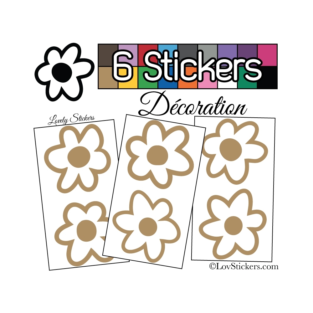 Stickers Muraux en planche kit de 6 fleurs de 9cm