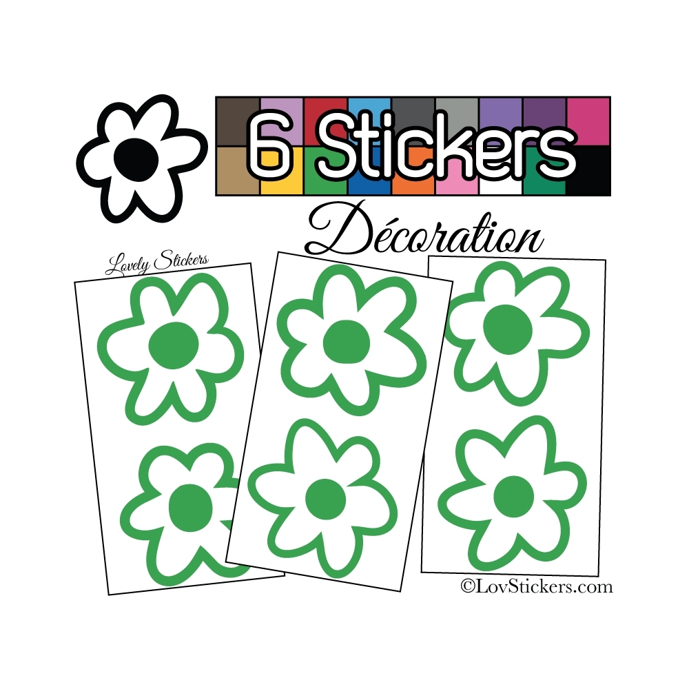 Stickers Muraux en planche kit de 6 fleurs de 9cm