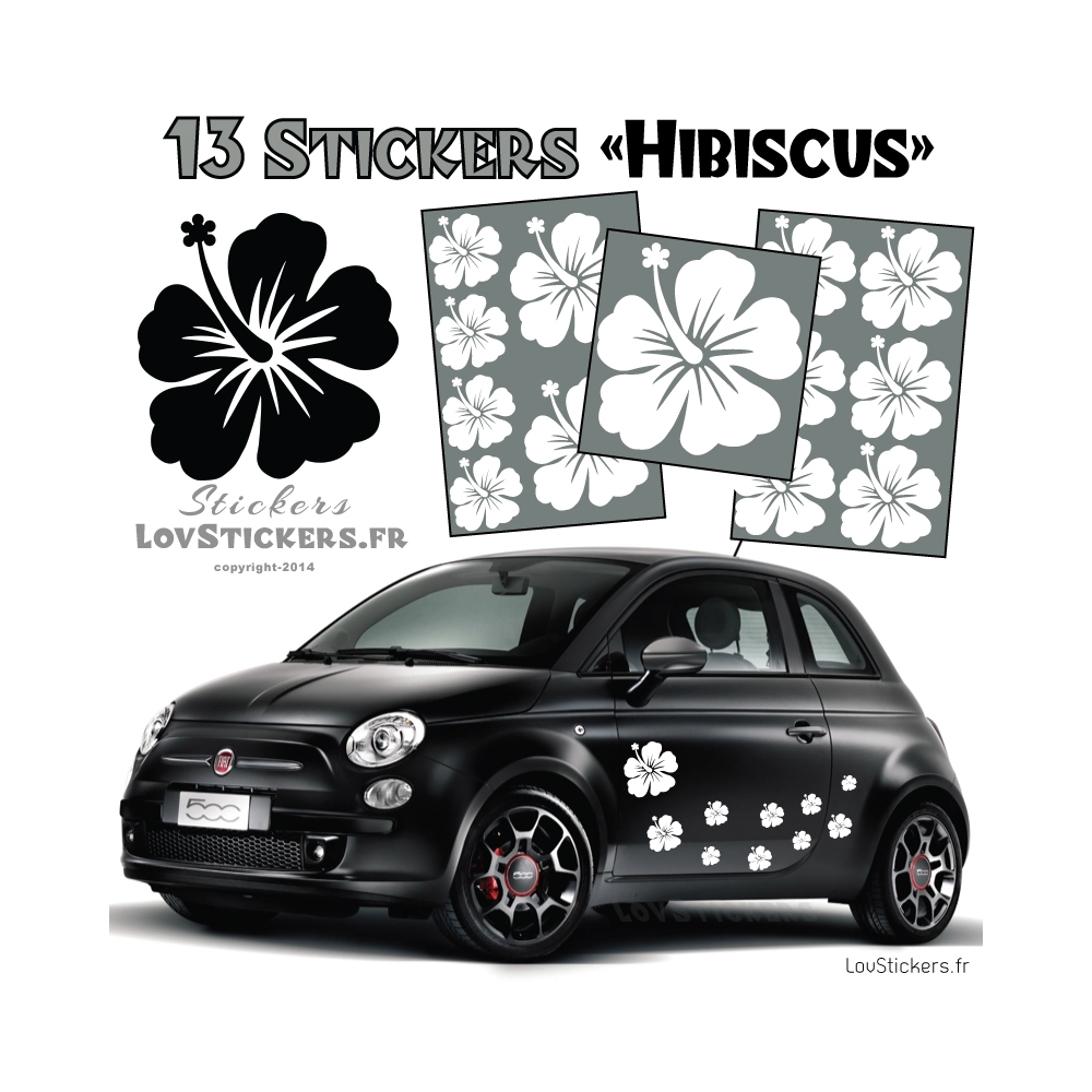 13 Stickers Hibiscus  - Deco auto voiture pas cher autocollant