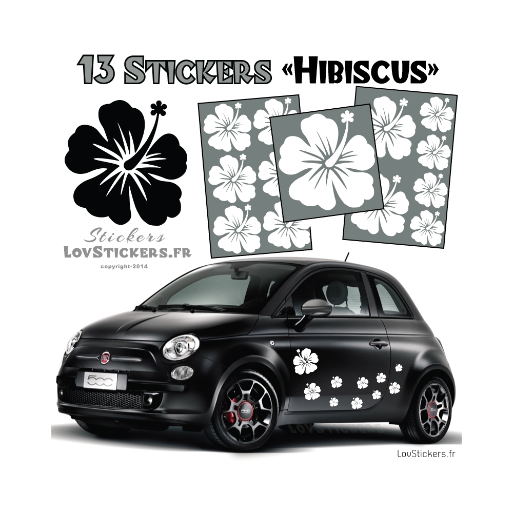 13 Stickers Hibiscus  - Deco auto voiture pas cher autocollant