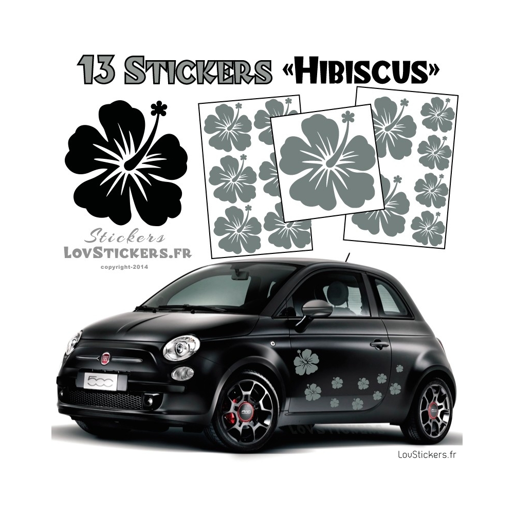 13 Stickers Hibiscus  - Deco auto voiture pas cher autocollant