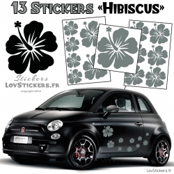 13 Stickers Hibiscus  - Deco auto voiture pas cher autocollant