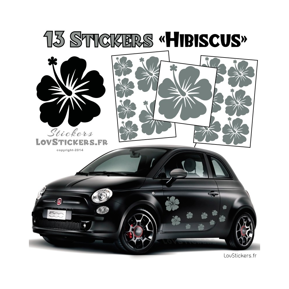 13 Stickers Hibiscus  - Deco auto voiture pas cher autocollant