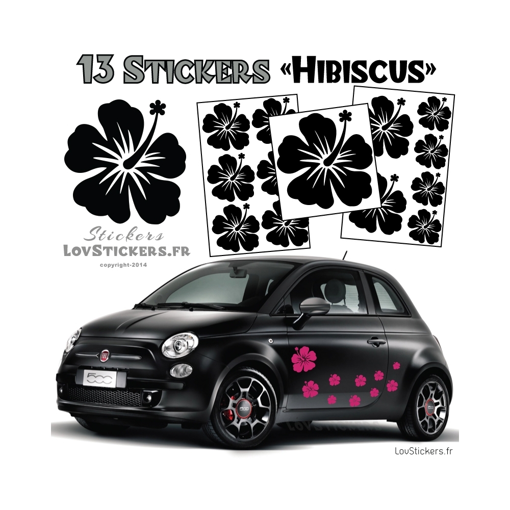 13 Stickers Hibiscus  - Deco auto voiture pas cher autocollant