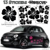 13 Stickers Hibiscus  - Deco auto voiture pas cher autocollant