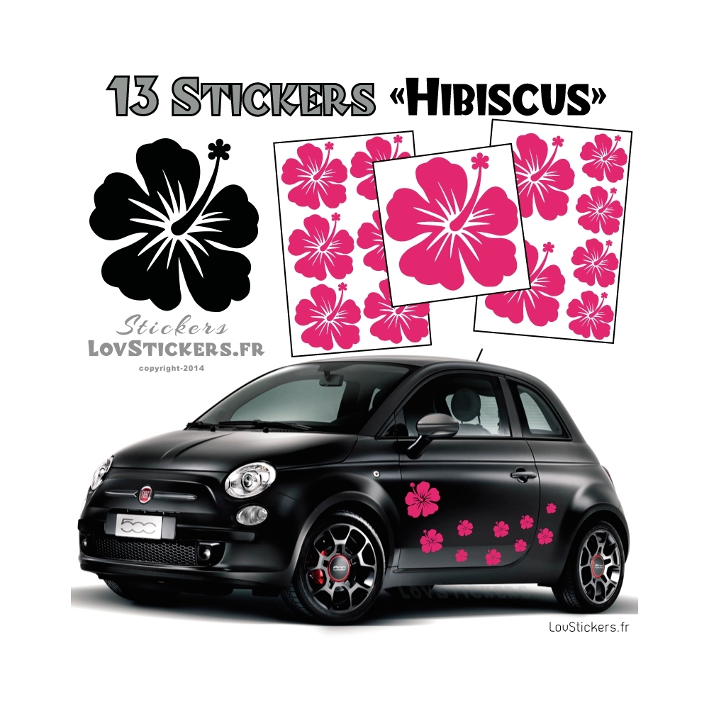 13 Stickers Hibiscus  - Deco auto voiture pas cher autocollant