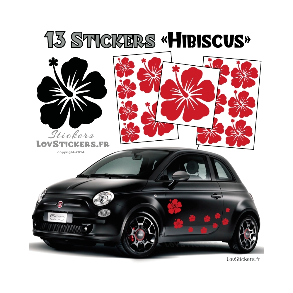 13 Stickers Hibiscus  - Deco auto voiture pas cher autocollant