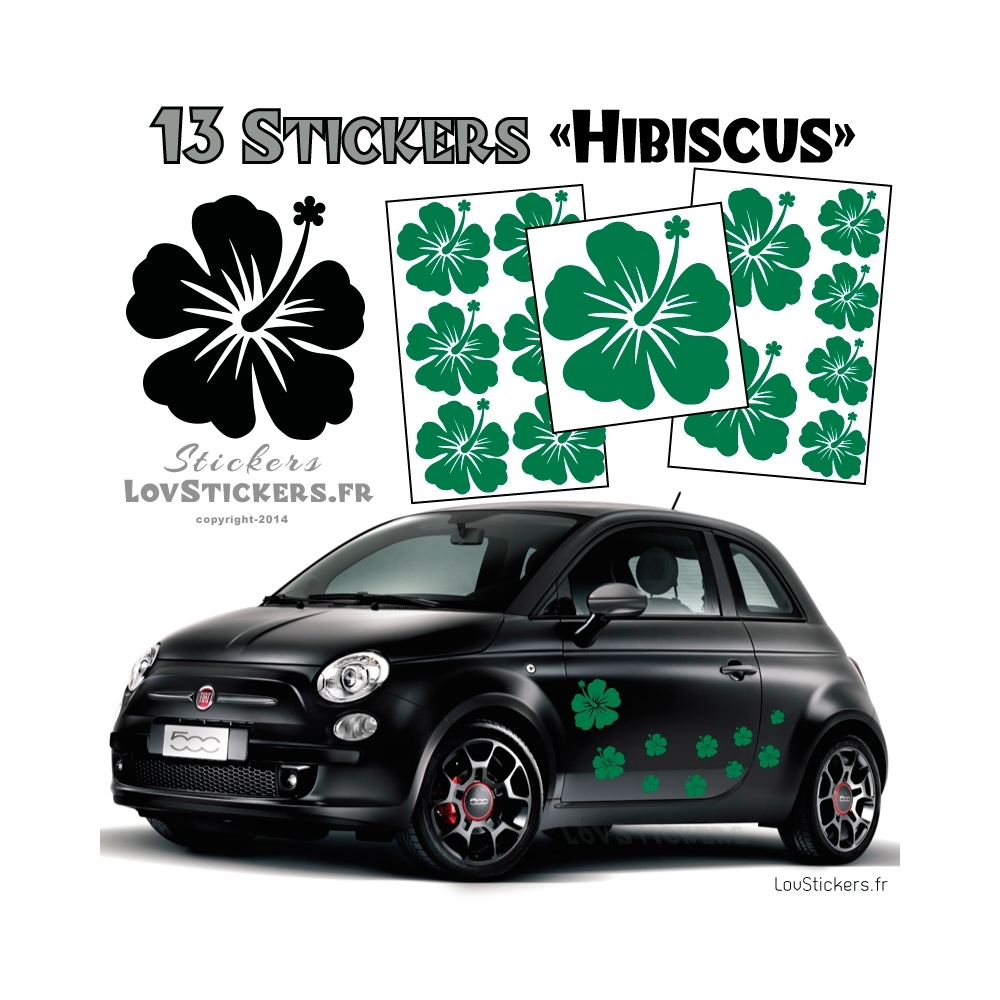 13 Stickers Hibiscus  - Deco auto voiture pas cher autocollant