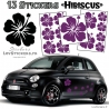 13 Stickers Hibiscus  - Deco auto voiture pas cher autocollant